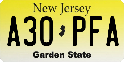 NJ license plate A30PFA