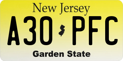 NJ license plate A30PFC