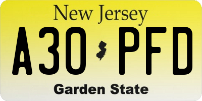 NJ license plate A30PFD