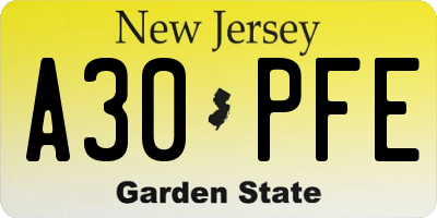 NJ license plate A30PFE