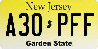 NJ license plate A30PFF