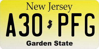 NJ license plate A30PFG