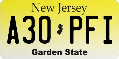 NJ license plate A30PFI