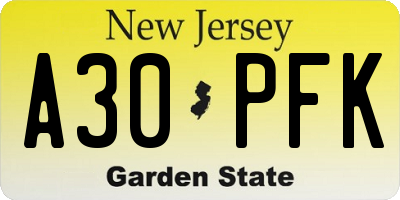 NJ license plate A30PFK