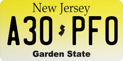 NJ license plate A30PFO