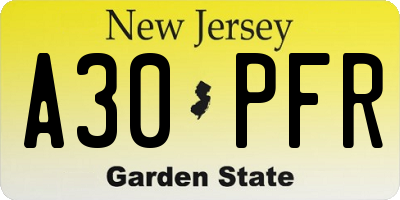 NJ license plate A30PFR