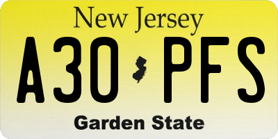 NJ license plate A30PFS