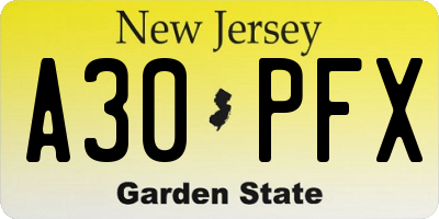 NJ license plate A30PFX