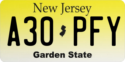 NJ license plate A30PFY