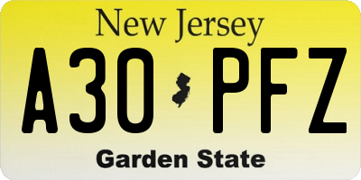 NJ license plate A30PFZ