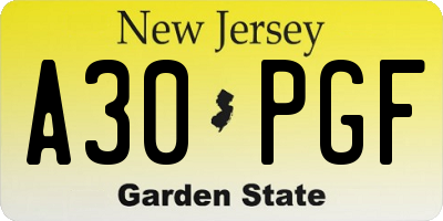 NJ license plate A30PGF