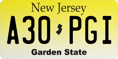 NJ license plate A30PGI