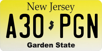 NJ license plate A30PGN