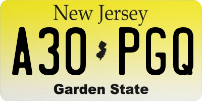 NJ license plate A30PGQ