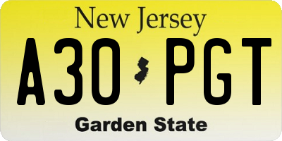 NJ license plate A30PGT