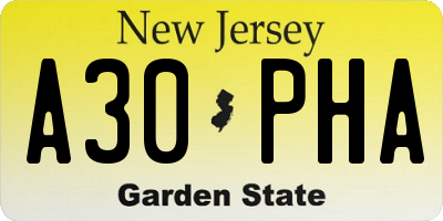 NJ license plate A30PHA
