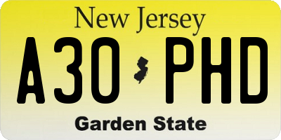 NJ license plate A30PHD