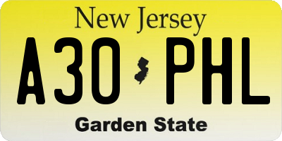 NJ license plate A30PHL