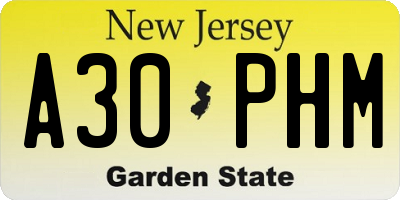 NJ license plate A30PHM
