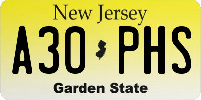NJ license plate A30PHS