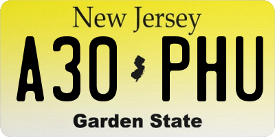 NJ license plate A30PHU