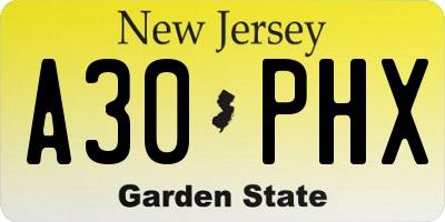 NJ license plate A30PHX