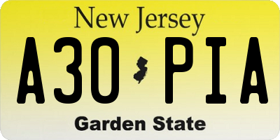 NJ license plate A30PIA