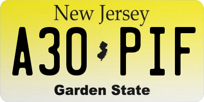 NJ license plate A30PIF