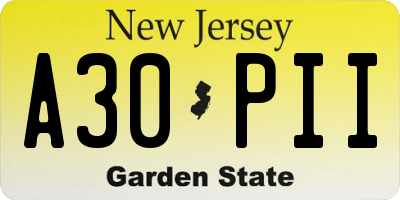 NJ license plate A30PII