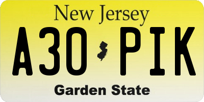 NJ license plate A30PIK