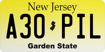 NJ license plate A30PIL