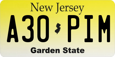 NJ license plate A30PIM