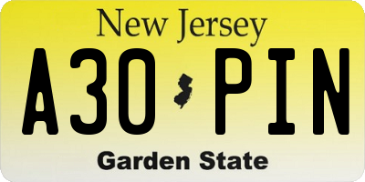 NJ license plate A30PIN