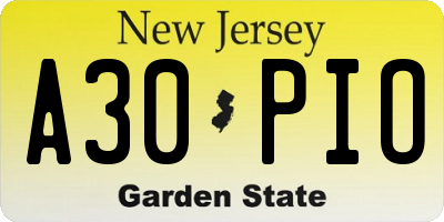 NJ license plate A30PIO