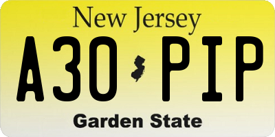 NJ license plate A30PIP