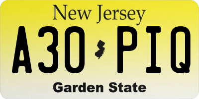 NJ license plate A30PIQ