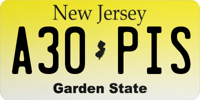 NJ license plate A30PIS