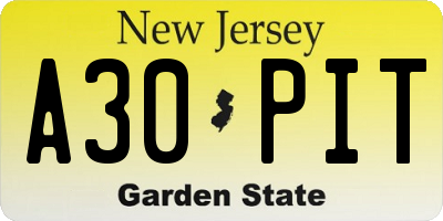 NJ license plate A30PIT