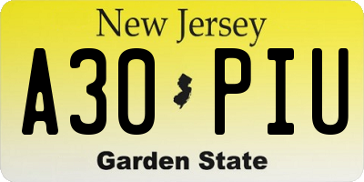 NJ license plate A30PIU