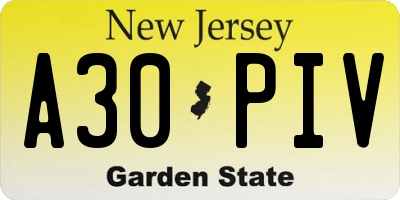 NJ license plate A30PIV