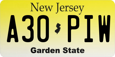 NJ license plate A30PIW