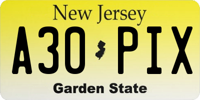 NJ license plate A30PIX