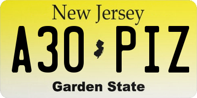 NJ license plate A30PIZ