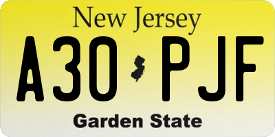 NJ license plate A30PJF