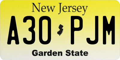 NJ license plate A30PJM