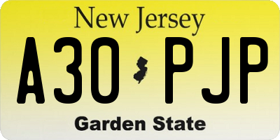 NJ license plate A30PJP