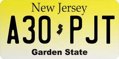 NJ license plate A30PJT