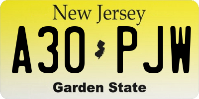 NJ license plate A30PJW