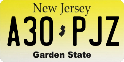NJ license plate A30PJZ