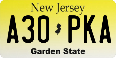 NJ license plate A30PKA